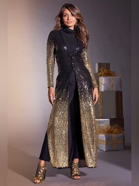 Alexia Admor Boston Proper Black with Gold Accent Sequin Jacket